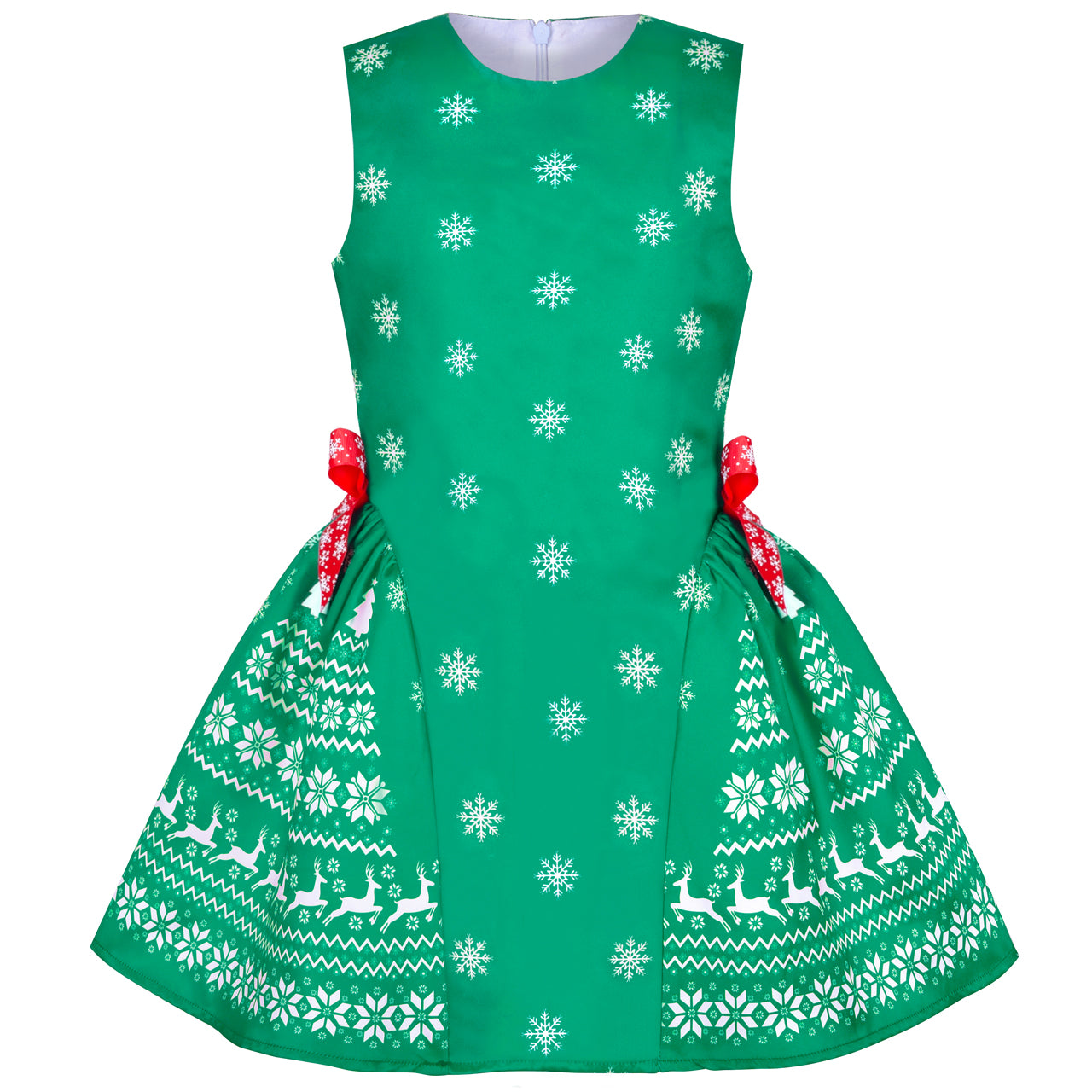 Girls Dress Reindeer Snowflakes Christmas Party Holiday Size 4-12 Years