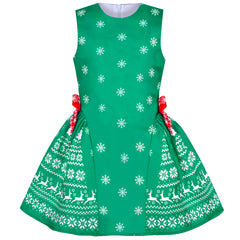 Girls Dress Green Reindeer Snowflakes Christmas Party Holiday Size 4-8 Years