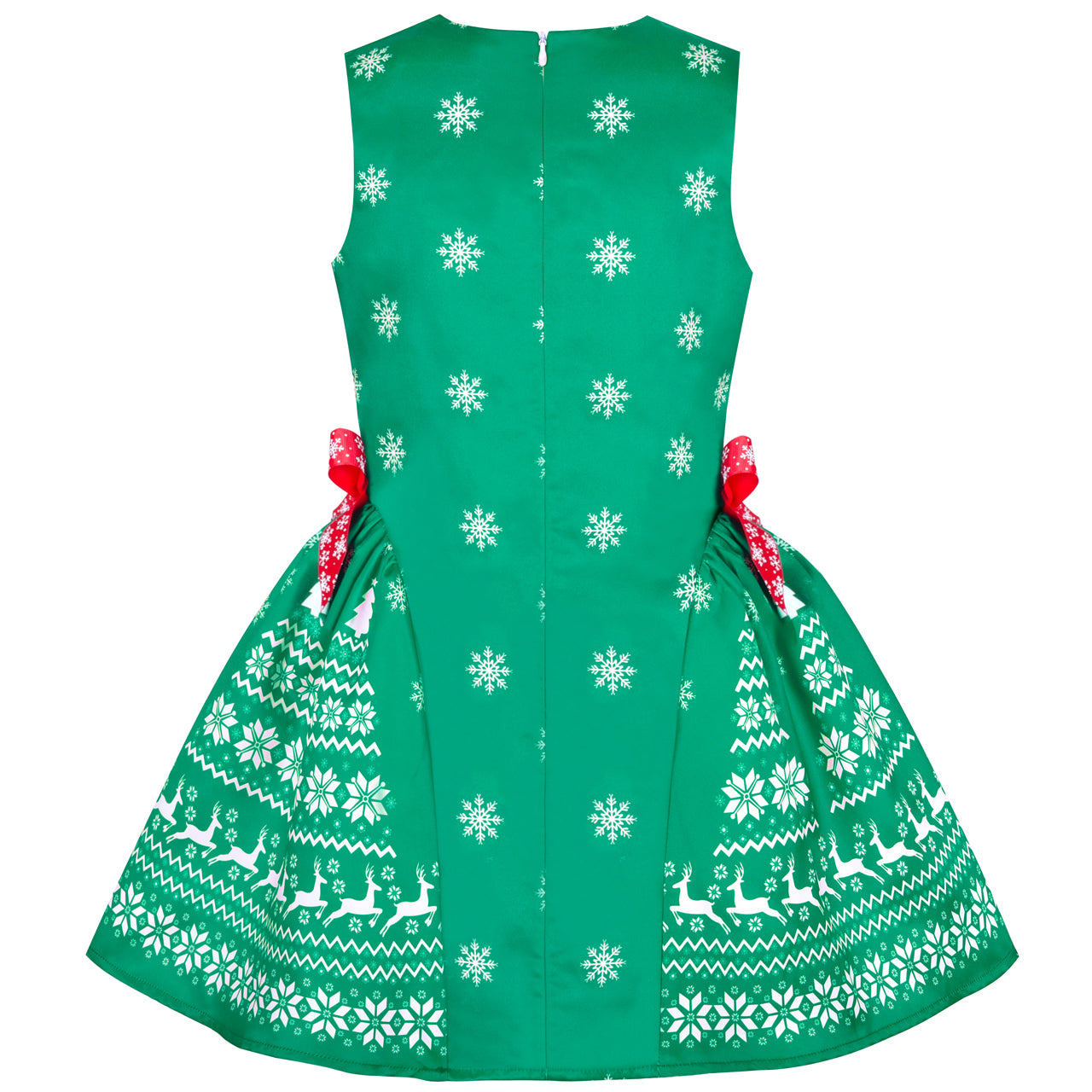 Girls Dress Reindeer Snowflakes Christmas Party Holiday Size 4-12 Years