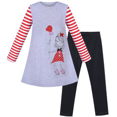Girls Outfit Set Cotton Embroidered Princess Casual Dress Leggings Size 3-8 Years