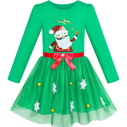 Girls Outfit Set Cotton Dress Leggings Santa Christmas Gift Size 2-8 Years