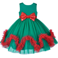 Girls Dress Christmas Holiday Green Wave Hem New Year Party Size 4-8 Years
