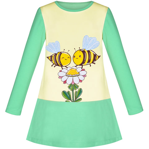 Girls Dress Long Sleeve Bees Flower Casual Cotton Size 3-6 Years