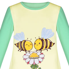 Girls Dress Long Sleeve Bees Flower Casual Cotton Size 3-6 Years