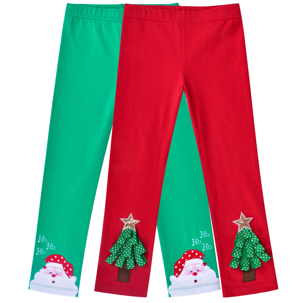 Girls Pants 2-Pack Cotton Leggings Pants Embroidery Satan Christmas Size 2-6 Years