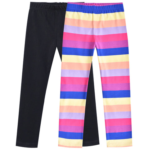 Girls Pants 2-Pack Cotton Leggings Pants Colorful Striped Size 3-8 Years