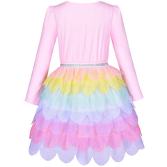 Girls Dress Mermaid Princess Long Sleeve Rainbow Ruffle Skirt Size 8-10 Years