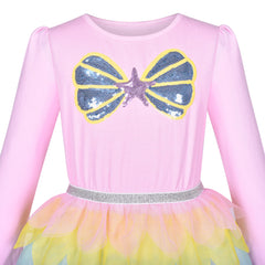Girls Dress Mermaid Princess Long Sleeve Rainbow Ruffle Skirt Size 8-10 Years