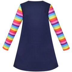 Girls Dress Unicorn Rainbow Cloud Pocket Long Sleeve Cotton Size 3-8 Years