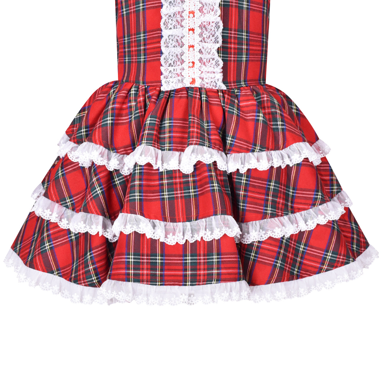 Girls Dress Checkered Lace Ruffle Skirt Long Sleeve Christmas Size 4-12 Years