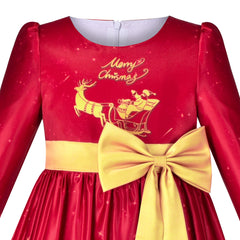 Girls Dress Christmas Red Gold Tree Reindeer New Year Party Size 5-10 Years