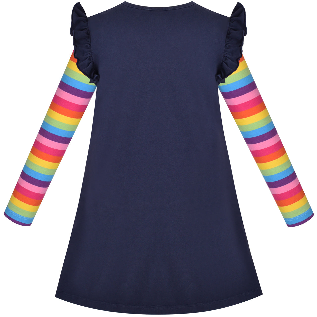 Girls Dress Colorful Daisy Flower Rainbow Long Sleeve Cotton Size 3-12 Years