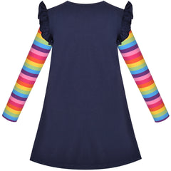Girls Dress Colorful Daisy Flower Rainbow Long Sleeve Cotton Size 3-8 Years