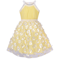 Girls Dress Yellow Dimensional Butterfly Halter Dress Party Size 5-12 Years