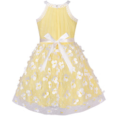 Girls Dress Yellow Dimensional Butterfly Halter Dress Party Size 5-12 Years