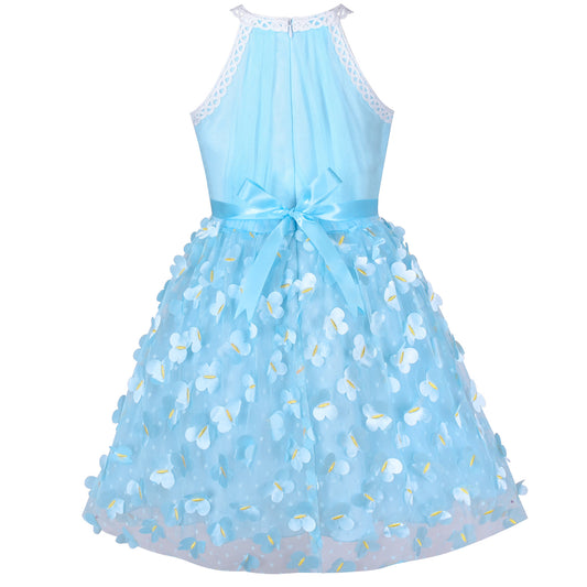 Sunny Fashion Girls Blue Butterfly Halter Tulle Dress