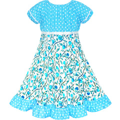 Girls Dress Blue Polka Dot Classic Vintage Holiday Sundress Size 6-12 Years