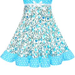 Girls Dress Blue Polka Dot Classic Vintage Holiday Sundress Size 6-12 Years