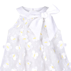 Girls Dress A-line White Embroidered Butterfly Bow Tie Birthday Party Size 4-8 Years