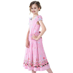 Girls Vintage Dress 50s Retro 1950s Rockabilly Pink Dress Short Sleeve Size 6-12 Years