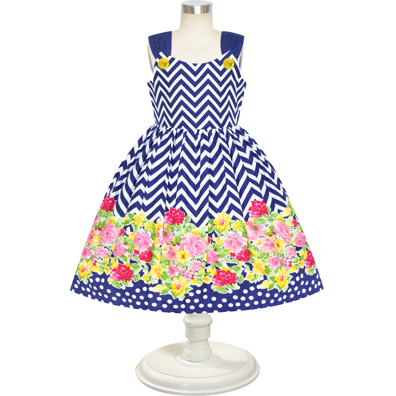 Girls Dress Water Ripple Flower Tank Vintage Dress Size 4-12 Years