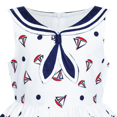 Girls Vintage Dress Retro 1950s Rockabilly Sailor Collar Water Ripple Size 6-12 Years