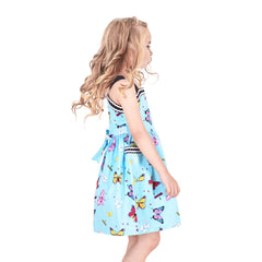 Girls Dress Blue Butterfly Pocket Tank Vintage Dress Size 6-12 Years