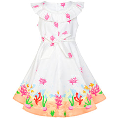 Girls Dress Mermaid Princess Ruffle Collar Party Dress Headband Size 2-6 Years