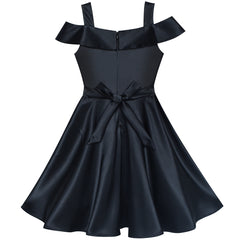 Girls Dress Black Off Shoulder Flare Party Swing Twirly Vintage Dress Size 6-8 Years