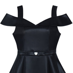Girls Dress Black Off Shoulder Flare Party Swing Twirly Vintage Dress Size 6-8 Years