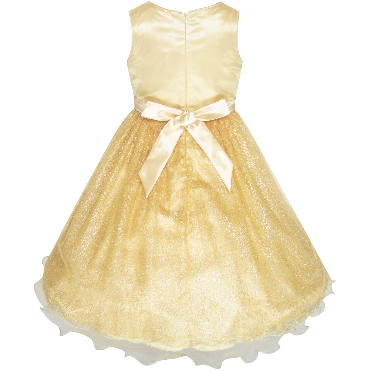 Flower Girls Dress Champagne Crown Gloves Wedding Party Size 3-14 Years