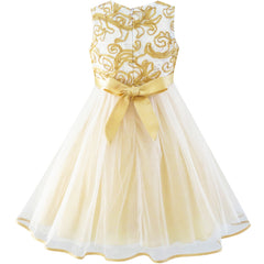 Flower Girls Dress Champagne Crown Gloves Bow Tie Wedding Party Size 2-10 Years