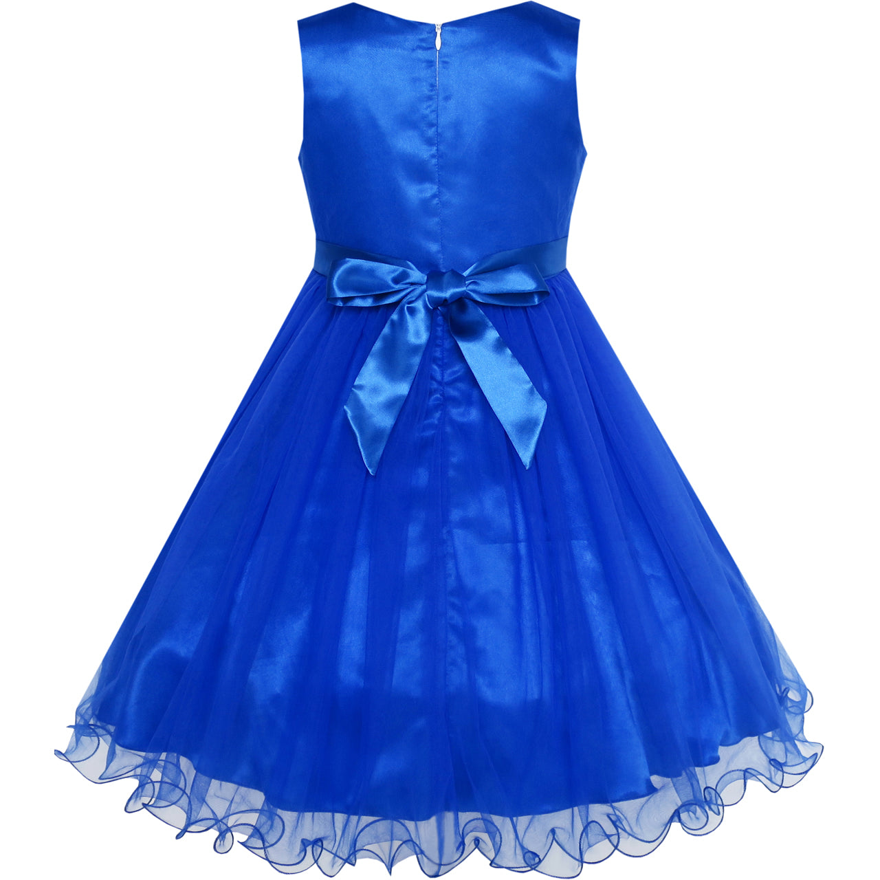 Flower Girls Dress Royal Blue Crown Gloves Lace Pearl Wedding  Sunny  Fashion