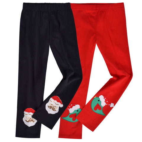 Girls Pants 2-Pack Cotton Leggings Christmas Bird Santa Kids Size 2-6 Years
