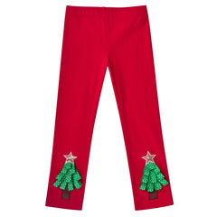 Girls Pants 2-Pack Cotton Leggings Christmas Tree Santa Kids Size 2-6 Years