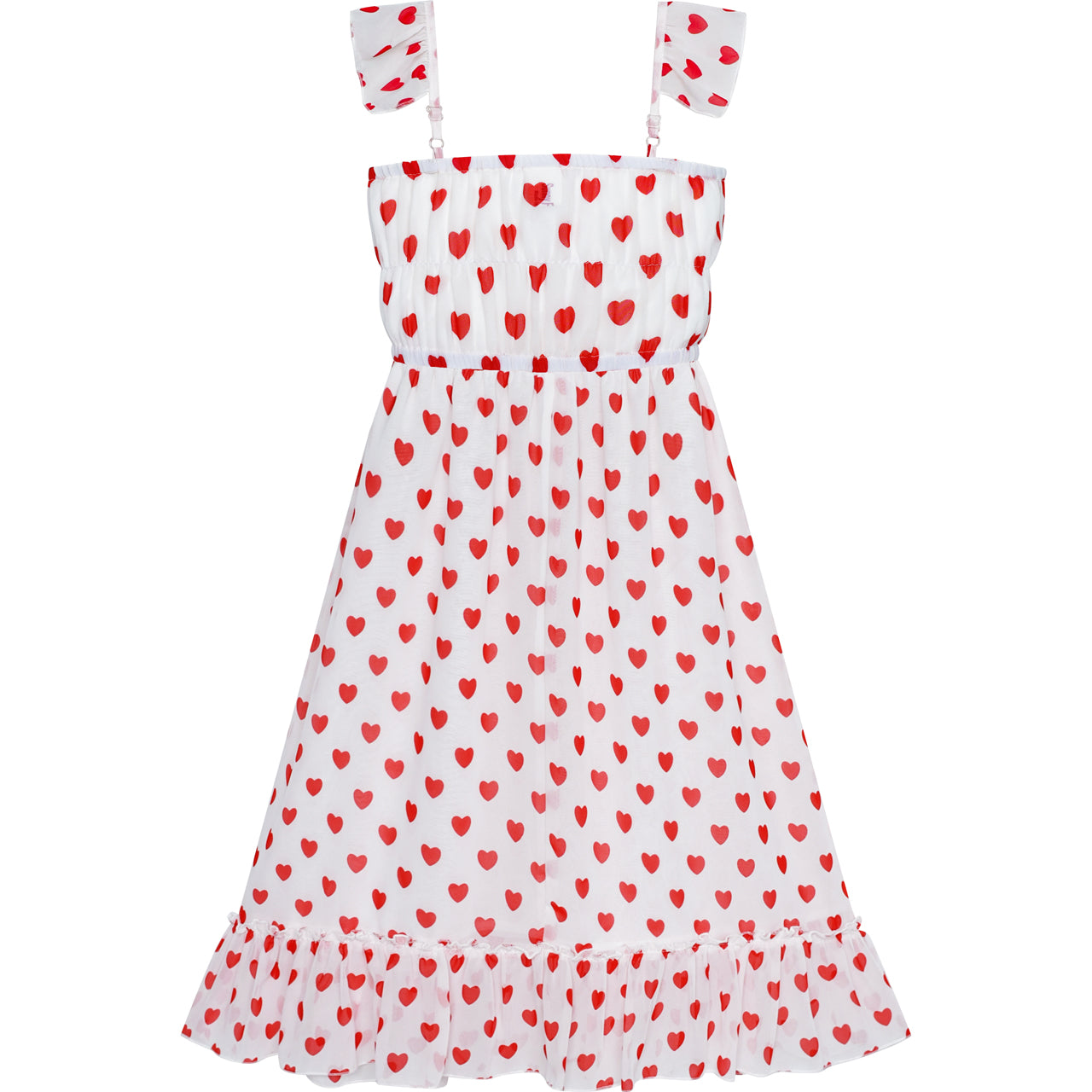 Sunny Fashion Girls Red Heart Chiffon Party Dress with Pleated Trim