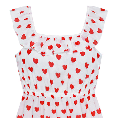 Sunny Fashion Girls Red Heart Chiffon Party Dress with Pleated Trim