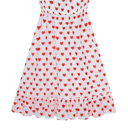 Sunny Fashion Girls Red Heart Chiffon Party Dress with Pleated Trim