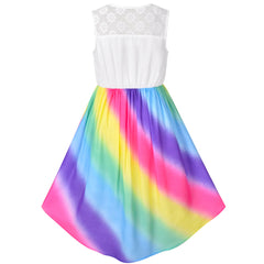 Girls Dress Chiffon Rainbow High-Low Tie Waist Party Princess Size 7-14 Years