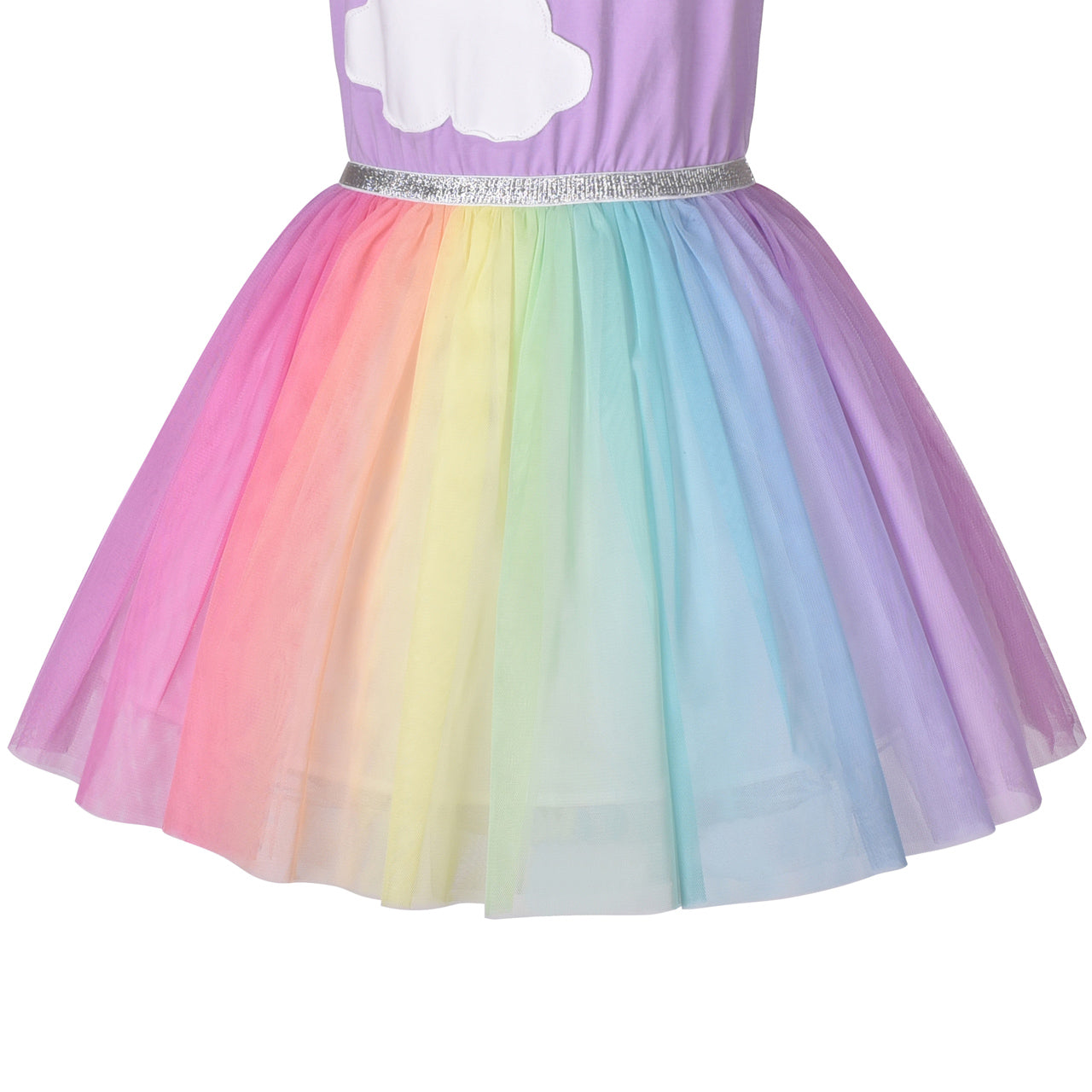 Girls Dress Short Sleeve Rainbow Tulle Skirt Birthday Party Size 4-10 Years