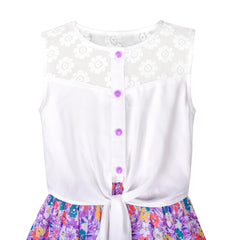 Girls Dress Chiffon Floral Lace High-Low Tie Waist Party Summer Size 7-14 Years