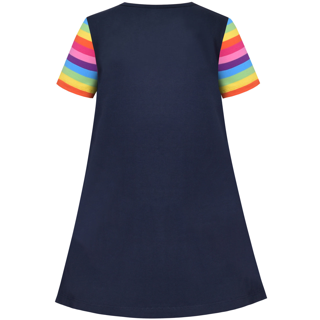 Girls Casual Dress Navy Cotton Short Sleeve Rainbow Cloud Size 2-10 Years