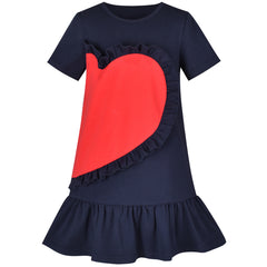 Girls Casual Dress Red Heart Cotton Short Sleeve Size 3-7 Years