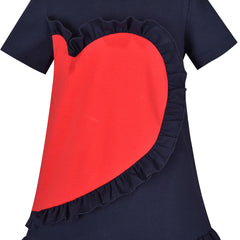 Girls Casual Dress Red Heart Cotton Short Sleeve Size 3-7 Years