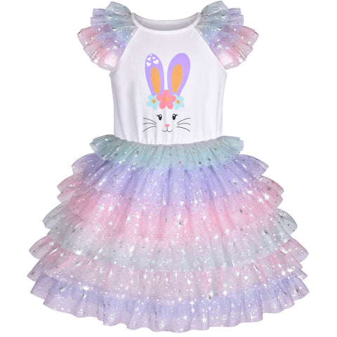 Girls Dress Tutu Dancing Tiered Skirt Easter Bunny Ballet Birthday Size 5-8 Years