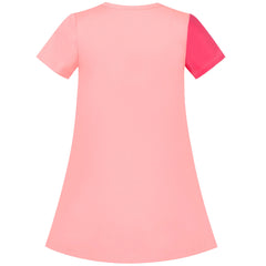 Girls Casual Dress Light Pink Cotton Short Sleeve Color Contrast Size 3-8 Years