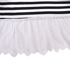 Girls Top T-shirt Black White Striped Lace Trim Ruffle Sleeve Size 4-10 Years