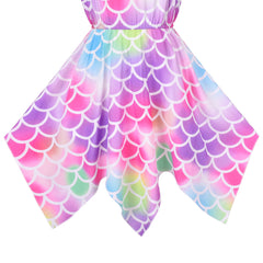 Girls Dress Rainbow Colorful Fish Scale Mermaid Hanky Hem Tail Necklace Size 7-14 Years