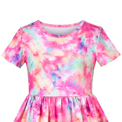 Girls Dress High-Low Fairy Hem Tie-dye Style Casual Short Sleeve Size 4-8 Years