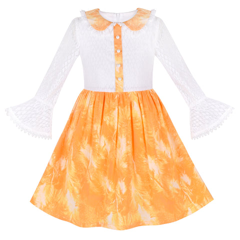 Girls Dress Lace Yellow Long Sleeve Blouse Top Collar Size 7-14 Years